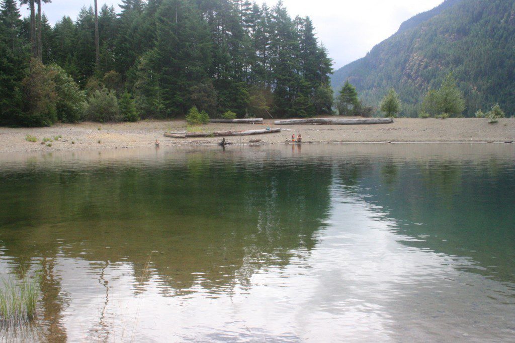 Having a small lakeside beach to ourselves is one of the great things about camping in Strathcona Provincial Park