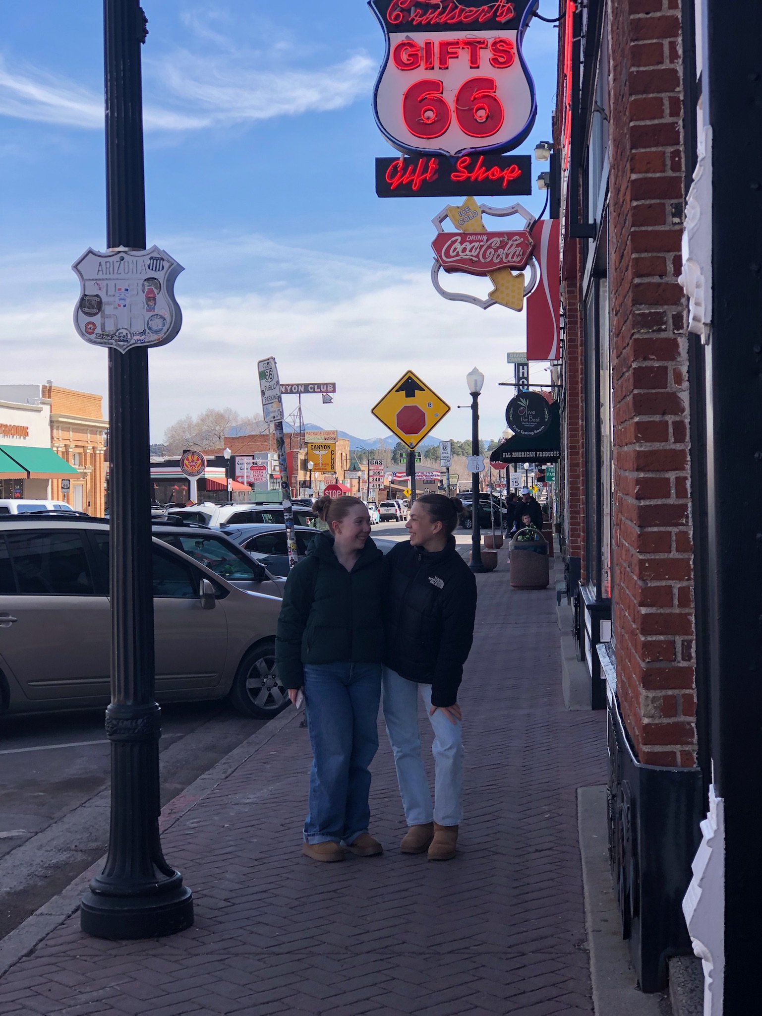 Jana and Beth-Rose on the main street in Williams, on the road to Sedona.