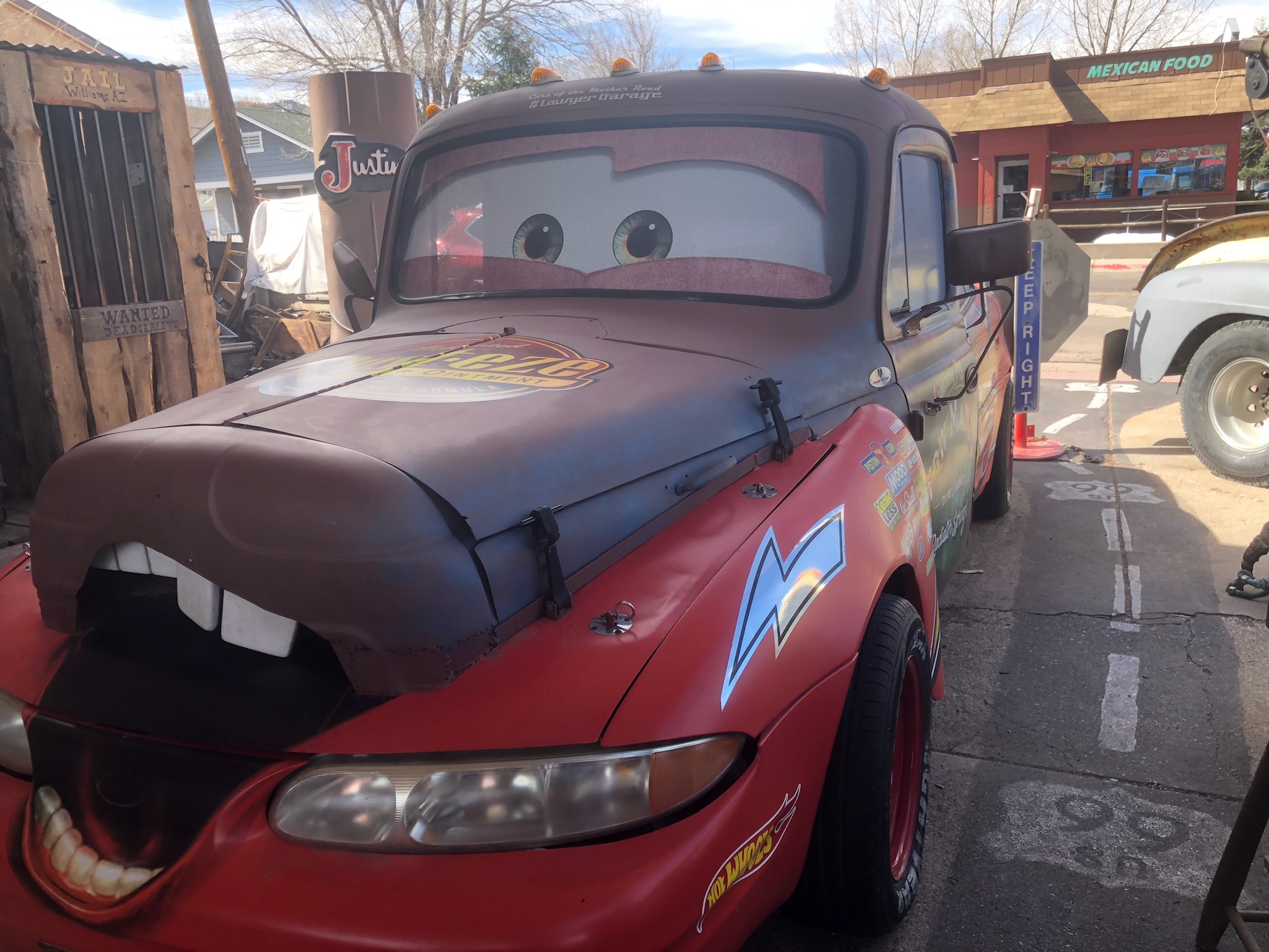 Mater sits in a funky shop in Williams, on the road to Sedona.