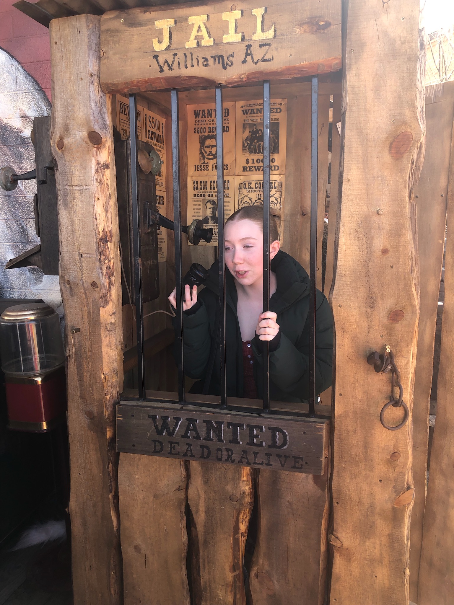 Beth-Rose in the Williams jail, on the road to Sedona