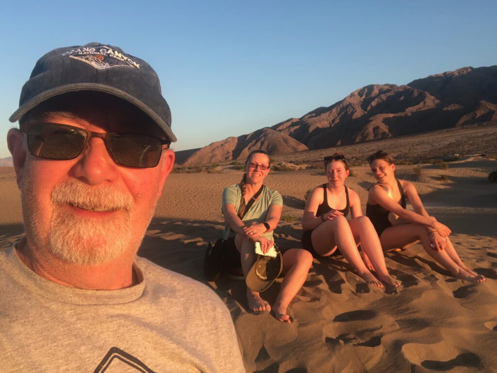 Enjoying  sunset at Mesquite Flats, Death Valley road trip